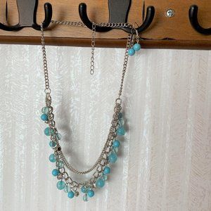 JEWELRY -10" PAPARAZZI necklace earrings set layered blue silver beads, chain